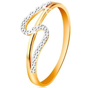 Diamantový prsten ze 14K zlata, rovné a zvlněné rameno, drobné čiré diamanty - Velikost: 49 obraz