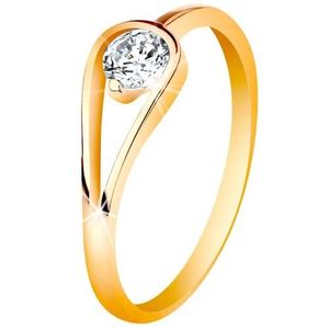 Zlatý 14K prsten s úzkými lesklými rameny, čirý zirkon ve smyčce - Velikost: 50 obraz