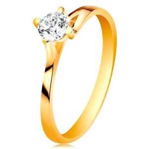 Prsten ve žlutém 14K zlatě - třpytivý čirý zirkon v lesklém vyvýšeném kotlíku - Velikost: 49 obraz