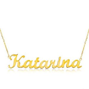 Zlatý nastavitelný náhrdelník 14K se jménem Katarína, jemný blýskavý řetízek obraz