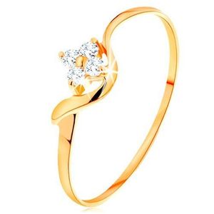 Prsten ze žlutého 14K zlata - kvítek z čirých diamantů, zvlněné rameno - Velikost: 60 obraz