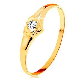 Diamantový zlatý prsten 585 - blýskavé srdíčko se vsazeným kulatým briliantem - Velikost: 50 obraz