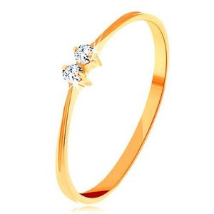 Briliantový zlatý prsten 585 - tenká lesklá ramena, dva zářivé čiré diamanty - Velikost: 50 obraz