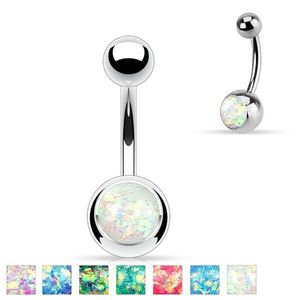 Ocelový piercing do bříška stříbrné barvy, kulička s imitací opálu - Barva: Zelená obraz