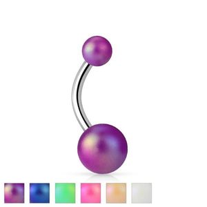 Piercing do bříška stříbrné barvy, ocel 316L, barevné perleťové kuličky - Barva piercing: Fialová obraz