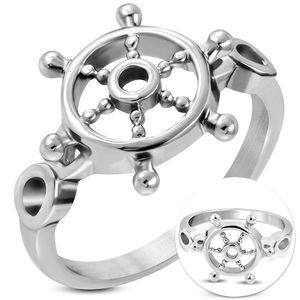 Prsten z chirurgické oceli stříbrné barvy, kruhové lesklé kormidlo - Velikost: 54 obraz
