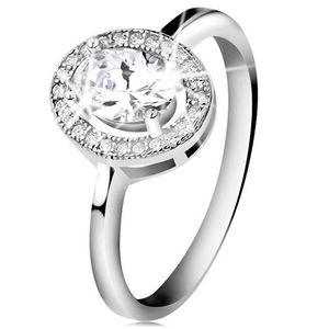 Stříbrný prsten 925, broušený oválný zirkon, čirý blýskavý lem - Velikost: 60 obraz
