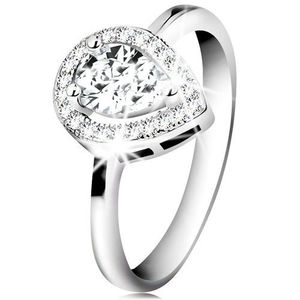 Rhodiovaný prsten, stříbro 925, čirá zirkonová slza v zářivé kontuře - Velikost: 50 obraz
