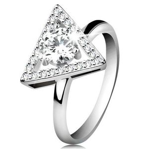 Stříbrný 925 prsten - zirkonový obrys trojúhelníku, kulatý čirý zirkon uprostřed - Velikost: 59 obraz