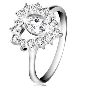 Stříbrný 925 prsten, broušené zirkonové zrnko, srdcovitý obrys, čiré zirkony - Velikost: 47 obraz