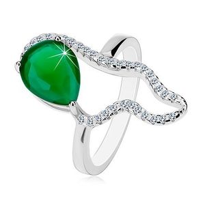 Stříbrný 925 prsten - velká zelená slza ze zirkonu, čirá asymetrická kontura - Velikost: 50 obraz