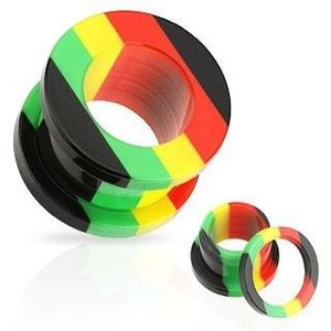 Akrylový tunel do ucha, pruhy červené, žluté, zelené a černé barvy - Tloušťka : 10 mm obraz