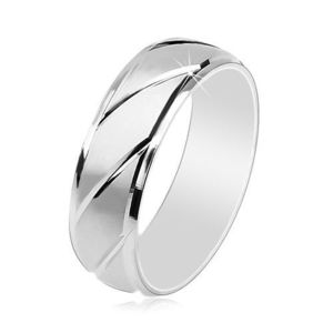 Prsten ze stříbra 925, matný povrch, diagonální lesklé zářezy, 6 mm - Velikost: 60 obraz