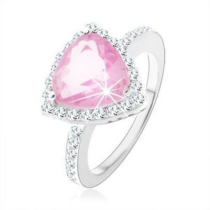 Stříbrný 925 prsten, trojúhelníkový růžový zirkon, blýskavý čirý lem - Velikost: 47 obraz