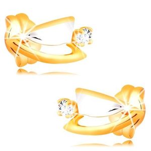 Diamantové náušnice ze 14K zlata - dvoubarevné trojúhelníčky, čirý briliant obraz