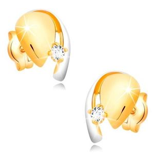 Diamantové zlaté 14K náušnice, dvoubarevná kapka se zářivým briliantem obraz
