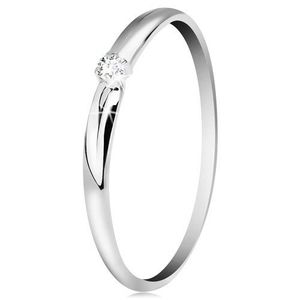 Briliantový prsten v bílém 14K zlatě - tenké zářezy na ramenech, čirý diamant - Velikost: 52 obraz