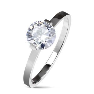 Ocelový zásnubní prsten stříbrné barvy, kulatý čirý zirkon, lesklá ramena - Velikost: 50 obraz
