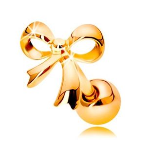 Piercing do ucha ve žlutém 14K zlatě - lesklá uvázaná mašlička obraz