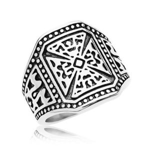 Mohutný prsten stříbrné barvy, ocel 316L, maltézský kříž, zdobená ramena - Velikost: 60 obraz