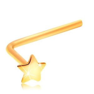 Piercing do nosu ze žlutého 14K zlata - malá hvězdička, zahnutý tvar obraz