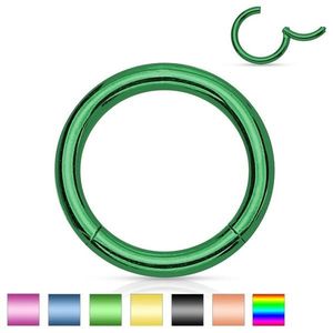 Piercing do nosu a ucha, ocel 316L, jednoduchý lesklý kroužek, 1 mm - Tloušťka x průměr: 1 mm x 10 mm, Barva piercing: Zelená obraz