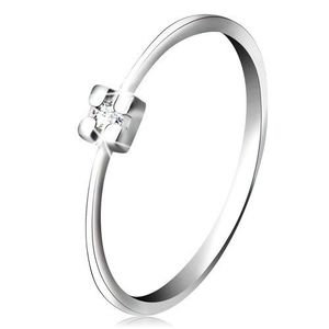 Prsten v bílém 14K zlatě - diamant čiré barvy v hranatém kotlíku - Velikost: 60 obraz