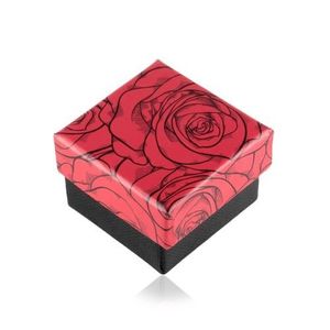Dárková krabička na prsten nebo náušnice, vzor růží, černo-červená kombinace obraz