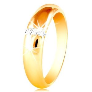 Prsten ve žlutém 14K zlatě se zaobleným povrchem a svislou linií zirkonů - Velikost: 48 obraz
