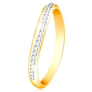 Zlatý 14K prsten - blýskavý zvlněný pás z čirých zirkonů a bílého zlata - Velikost: 49 obraz