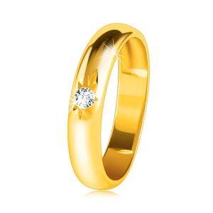 Prsten ve žlutém 14K zlatě se zaobleným povrchem, hvězdičkou a čirým zirkonem - Velikost: 48 obraz