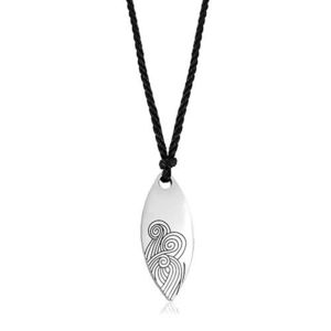 Černý šňůrkový náhrdelník s ocelovým přívěskem - velké lesklé zrnko obraz