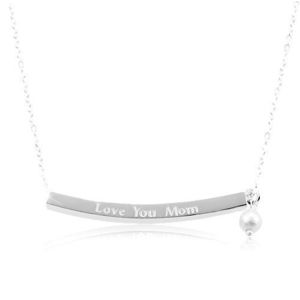 Stříbrný náhrdelník 925, úzký hranol s nápisem Love You Mom, bílá kulička obraz