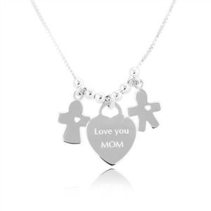 Stříbrný náhrdelník 925, srdce s nápisem Love you MOM, chlapeček a děvčátko obraz
