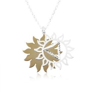 Stříbrný 925 náhrdelník, vyřezávané slunce ve dvoubarevné kombinaci obraz