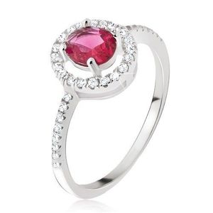 Stříbrný prsten 925 - kulatý růžovočervený zirkon, čirá obruba - Velikost: 57 obraz