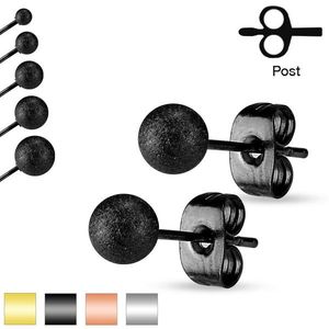 Puzetové náušnice, ocel 316L, pískované třpytivé kuličky, 4 mm - Barva: Černá obraz