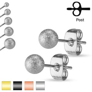 Puzetové náušnice, ocel 316L, pískované třpytivé kuličky, 5 mm - Barva: Stříbrná obraz
