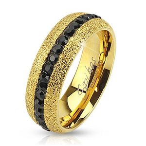 Ocelový prsten zlaté barvy, třpytivý, se zirkonovým pásem, 6 mm - Velikost: 49 obraz