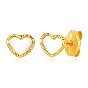 Puzetové zlaté 14K náušnice srdcovitého tvaru s přírodní perletí obraz