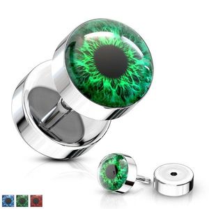 Falešný plug z oceli 316L - barevné oko s černou zorničkou, čirá glazura - Barva piercing: Zelená obraz