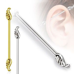 Piercing do ucha z chirurgické oceli - delší činka ukončená křídly, 1, 6 mm - Barva piercing: Zlatá obraz