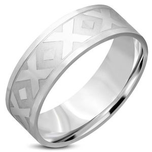 Prsten stříbrné barvy z chirurgické oceli - motiv "X", kosočtverce, 8 mm - Velikost: 55 obraz