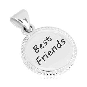 Stříbrný 925 přívěsek - kroužek s vroubkovaným okrajem, nápis "Best Friends" obraz