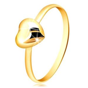Prsten ze žlutého zlata 375 - úzký kroužek a pravidelné zrcadlově lesklé srdíčko - Velikost: 50 obraz