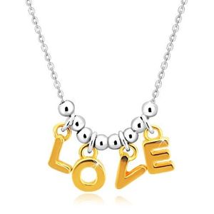 Náhrdelník ze stříbra 925 - řetízek, písmena "L-O-V-E" ve zlatém odstínu a kuličky obraz