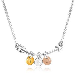 Stříbrný 925 náhrdelník - zahnutý šíp, trojbarevné kroužky "I HEART YOU" obraz