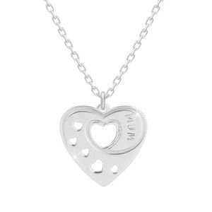 Stříbrný 925 náhrdelník - pravidelné srdce se srdíčkovými výřezy, nápis "MUM" obraz