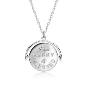 Stříbrný náhrdelník 925, otáčecí přívěsek s nápisem "I am LUCKY & BLESSED to HAVE U" obraz