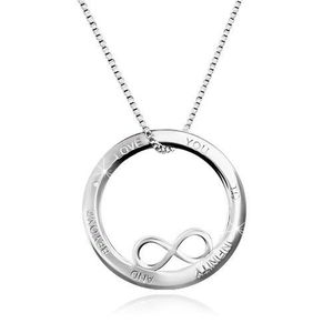 Stříbrný 925 náhrdelník - kontura kruhu se symbolem nekonečna, nápis, hranatý řetízek obraz
